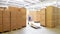 Storage of cardboard boxes in a large warehouse of an industrial