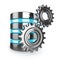 Storage database and gears on white background