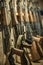 Storage of kalashnikov ak47 riffle machine gun. Weapon firearm arsenal