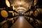 Storage of old barrels of wine or alcoholic beverage. Generative ai