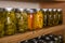 Storage shelves with canned goods