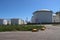 Storage tanks for crude oil or refined products like petrol or diesel at the refinery of Exxon Mobile in the botlek Harbor in the