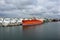 Storage tanks and tanker in the harbour