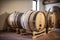 storage winery wine cellar barrel vintage alcohol cask drink oak. Generative AI.