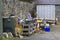 The storage yard with sum of its machinery and clutter behind the scenes in Tollymore Forest Park in Northern Ireland