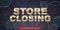 Store closing vector illustration, background with fireworks