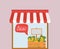 Store with corns inside box and support local business inside bubble vector design