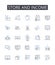 Store and income line icons collection. Shop and revenue , Market and earnings , Boutique and profit , Warehouse and