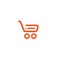 Store linear icon, shopping basket, shop logotype, market vector orange logo template on white background.