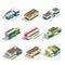 Store Mall Shopping Center Isometric Buildings Icon Set