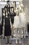 Store mannequins dressed in black and white boho dresses