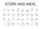Store and meal line icons collection. tore, Shop, Market, Boutique, Outlet, Emporium, Supermarket vector and linear