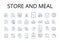 Store and meal line icons collection. tore, Shop, Market, Boutique, Outlet, Emporium, Supermarket vector and linear