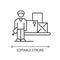 Storekeeper pixel perfect linear icon. Warehouse worker. Storage and storehouse manager. Thin line customizable