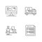 Storekeeping and inventory tracking system pixel perfect linear icons set. Goods quantity control. Customizable thin