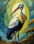 Stork Against the Sun in Painterly Style