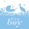 Stork and baby carriage with it\'s a boy