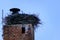 Stork nest on an unused chimney. Ecological use