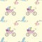 Stork with a newborn and a baby stroller -seamless pattern