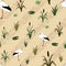 Stork and Reeds Seamless Repeat Pattern