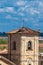 Storks nesting on top of the bell tower of Church of Carmen de Abajo built on the 15th century in the city of Salamanca in Spain