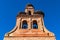 Storks` nests on the bell tower of a small church in Hospital de Ã“rbigo, Spain.