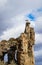 Storks on ruins of castle in Laguna de Negrillos, Spain
