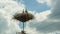 Storks are Sitting in a Nest on a Pillar. Time Lapse