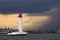 The storm begins. Vorontsov Lighthouse in Odessa, Ukraine.