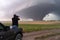 storm chaser filming storm& x27;s fury as twister touches down