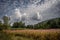 Storm cloud on the horizon. nature environment severe weather huge cloud in the sky stormy cloud. Bayern Germany