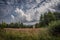 Storm cloud on the horizon. nature environment severe weather huge cloud in the sky stormy cloud. Bayern Germany