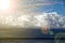 Storm cloud and lighthouse. Dramatic cloudscape texture. Dark heavy thunderstorm clouds before rain. Overcast rainy bad weather