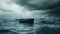 storm clouds gather above a turbulent ocean, where a lone boat battles the raging waters in a breathtaking display of