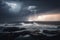 storm clouds and lightning over the ocean, with view of stormy coast