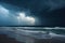storm clouds and lightning over the ocean, with view of stormy coast