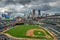 Storm clouds over downtown Minneapolis and Target Field