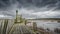 Storm clouds over the old port of schokland, Netherlands