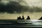 Storm clouds over Reynisfjara rock stacks in Iceland