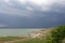 Storm clouds over the sea and the city.Coastal village Liski. Odessa region. Ukraine