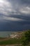 Storm clouds over the sea and the city.Coastal village Liski. Odessa region. Ukraine