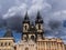 Storm clouds overhead the old church in Prague