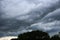 Storm clouds swirling overhead during a summer storm in Trevor, Wisconsin