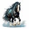 Storm Clydesdale: A Majestic Digital Illustration Of A Black And White Horse