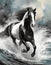 Storm Clydesdale: A Majestic Digital Illustration Of A Black And White Horse