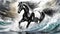 Storm Clydesdale: A Majestic Digital Illustration Of A Black And White Horse