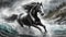 Storm Clydesdale: A Majestic Digital Illustration Of A Black And White Horse