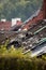 Storm damaged roof, destroyed roof tiles