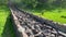 Storm drainage system made of stones as natural material. Empty and dry stone gutter for rainwater