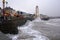 Storm Eunice, heavy seas crashing into the sea wall at bridlington, yorkshire